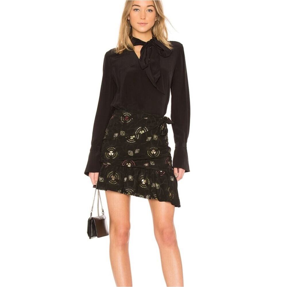 NWT A.L.C Avalon Metallic Printed‎ Gathered Mini Skirt 6 Black